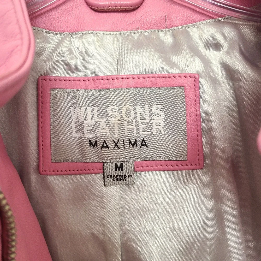 Vintage Wilsons Maxima MEDIUM Pink Leather Moto Jacket Biker Girly Coquette M - Picture 5 of 11